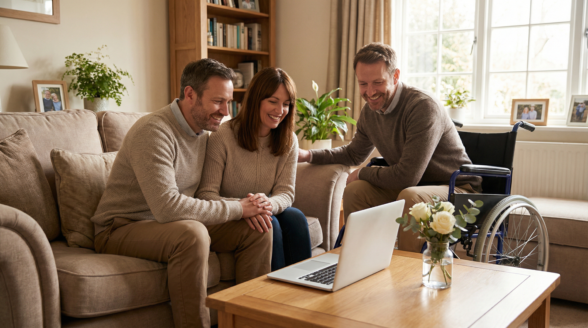 Couple with wheelchair completing online marriage application
